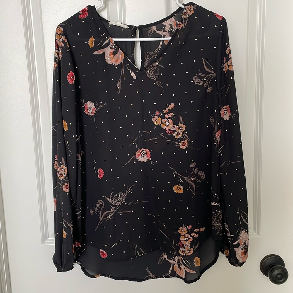 Floral Shimmer V-Neck Blouse